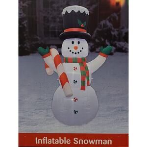 8FT Christmas Inflatable Snowman Lighted Outdoor Decoration Holding Candy Cane